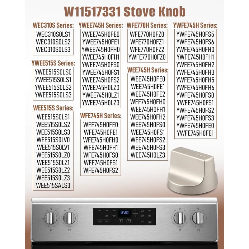 W11517331 Stove Knobs Fit for Whirlpool W10850027 W11117415 W11458840 WFE770H0FZ0