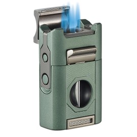 Visol Joplin Quad Torch Multi-Tool Table Lighter, Built in Guillotine and Wedge Cutters, Butane Refillable Adjustable Flame Lighter (Shipped Without Butane) (Green)