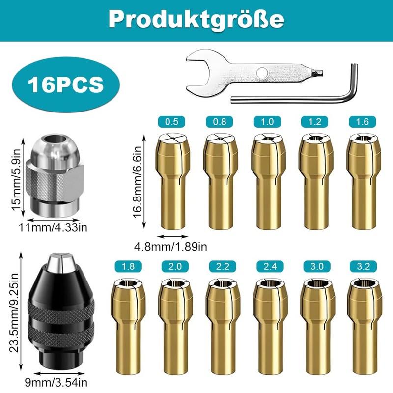 16 Piece Drill Chuck Adapter Set, Collet Set for Dremel,