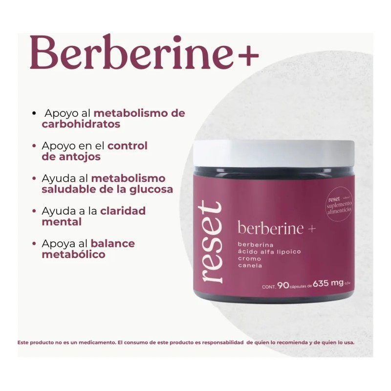 Reset Suplemento Berberina Ácido Alfa Lipoico Cromo Canela Cáps