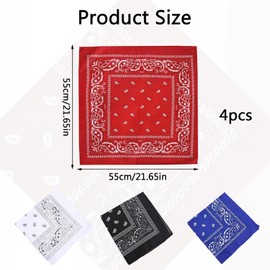 HANIUTTY Pack of 4 Bandana Men Women Headscarf Men Women Summer 55 x 55 cm Silk Scarf Hair Scarf Bandana Neckerchief for Men - as Nicki Scarf, Bandana Head Scarf, Bandana Scarf, 547