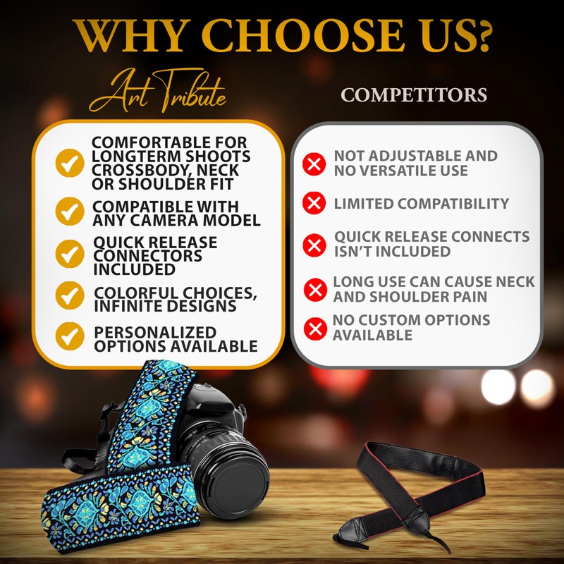 Art Tribute - Correa de cámara acolchada para fotógrafos, ajuste