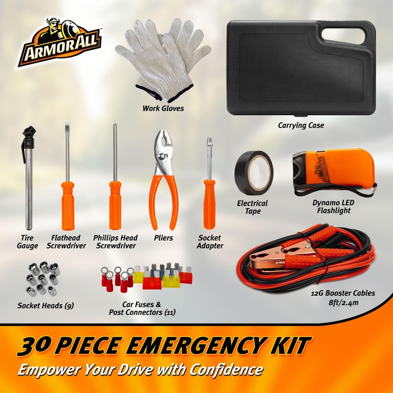 Armor All 30pc Roadside Emergency Kit - Gloves, Tools, Flashlight,