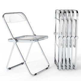 Real Relax Acrylic Folding Chairs, Foldable & Stackable Clear Chairs with Metal Chrome Frame, Indoor and Outdoor, for Home, Office, Party & Events, Set of 4,Transparent