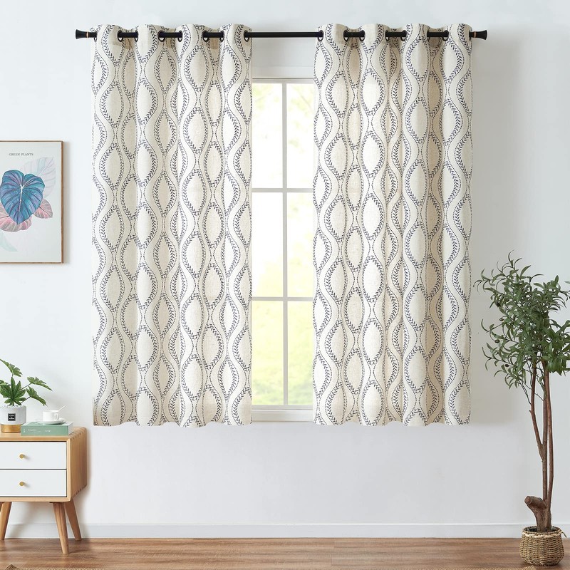 jinchan Boho Linen Blend Curtains Beige Farmhouse Curtains 63 Inches