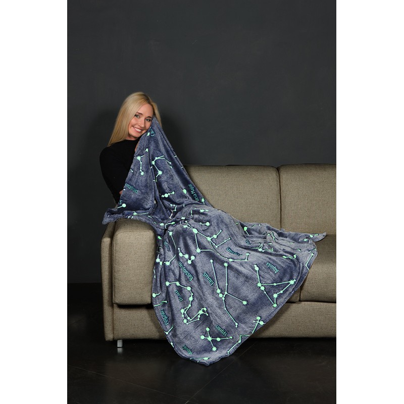 Kanguru Plaid Fleece Blanket, Polyester, Blue Glow, 130 x 150