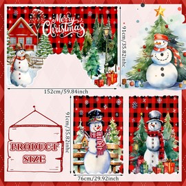 FuWeave 3 Pcs Christmas Kitchen Curtains Window Curtains and Valance Set Xmas Christmas Curtains Swag for Kitchen Bedroom Living Room Decor, 60 x 36 Valance, 36 x 30 Tier(Plaid Snowman,Black and Red)
