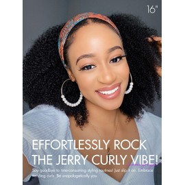 LUVME HAIR Jerry Curl Human Hair Headband Wig Throw On & Go No Lace Glueless Human Hair Wigs with Headband Attached Beginners Friendly Deep Curly Head Band Wigs 16 Inch