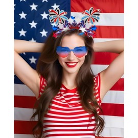 Dolkoic 4th of July Headband for Women Girls Red White Blue Star Headband Sunglasses Independence Day Patriotic Party Favors and Memorial Day Supplies