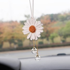 Generic Daisy Car Hanging Ornaments for Women Girls Cute Sunflower Car Rear View Mirror Hanging Charms Automotive Interior Aesthetic Decoration Accessories Gift (White)