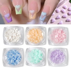 6 Colors 3D Heart Nail Charms- Light Change Design Acrylic Heart Nail Gems Decals Heart Nail Rhinestone Flat Resin Nails Accessories Jewelry Decorations for Women Girls Nail Art DIY