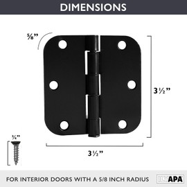 Ilyapa 3 Pack Black Door Hinges for Doors, 3.5 x 3.5 Inch Interior Door Hinges, Matte Black Hinges for Doors 3 1/2 Inches, with 5/8 Inch Radius Corners