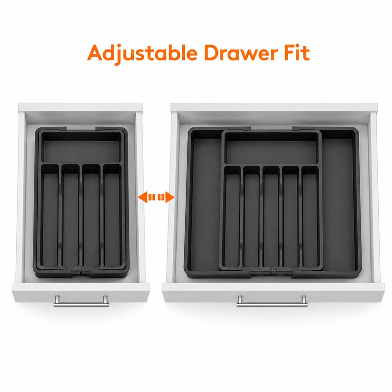 Expandable Silverware Drawer Organizer for Cutlery - Adjustable Plastic Utensil