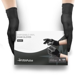 Black Vinyl Disposable Gloves - Small, 100 Pack - Latex & Powder Free Medical Exam Gloves - Surgical, Home & Food Use - 3 Mil Thickness