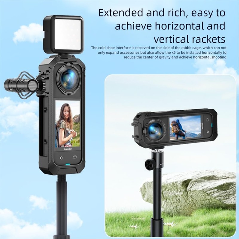 Camera Cage for Insta.360 X5, Magnetic Quick-Release Frame with Side-Window