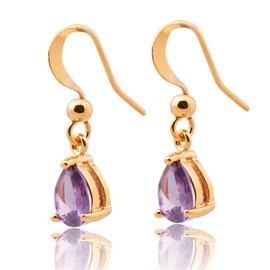 [RIZILIA TEARDROP] Dangle Pierced Earrings with Pear Cut Gemstone CZ [Purple Amethyst] in 18K Yellow Gold Plated, Simple Modern Elegance