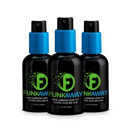 FunkAway Odor Eliminator Spray for Shoes, Clothes and Gear, 3.4 oz., 3 Pack, Non-Aerosol; Mini Size for Travel, Ideal for Gym Bag, Purse, Locker or Suitcase