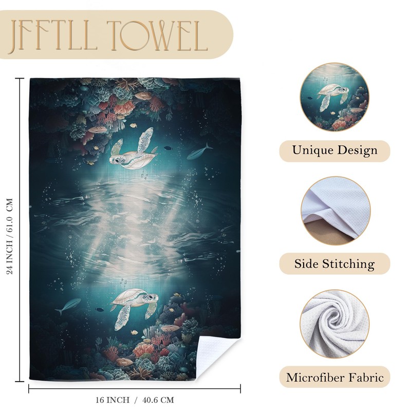 JFFTLL Sea Turtle Beach Kitchen Towels, Turtle Lover Gifts Decorative