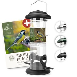 wildtier liebe Körner Feeding Column, Bird Feeder 23.5 cm, Black, Made of Rustproof Metal, Bird Feeding Station, Bird Feeder Column, Wild Birds Feeder Silo, All Year Round Bird Feeding