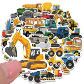 Deen Excavator Stickers, Set of 50, Children's Stickers, Car Construction Machines Tractor, Aesthetic Stickers, Vehicle Reward Stickers for Party Bags, Children's Birthday Party Favours, 4-8 cm