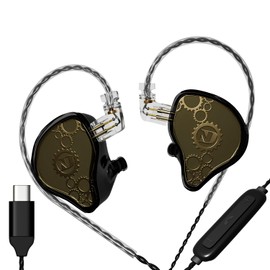 FEDAI ND Venus in Ear Monitor Headphones, 10mm Double Magnetic Dynamic Driver IEM Earphones, HiFi Wired Gaming Earbuds, 2 Pin Detachable Cable (with Mic, Black, Type C Plug)