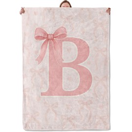 Cute Bow and Heart Pink Initial B Blanket Gifts for Women Adults, Soft Warm Lightweight Flannel Throw Blankets for Camping Bedroom Living Room Home Sofa Travel Decor 50" x 60"
