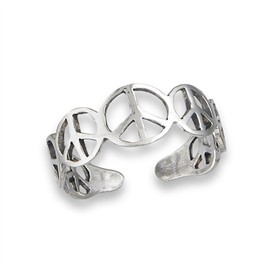 Peace Sign Repeating .925 Sterling Silver Symbol Toe Ring Band