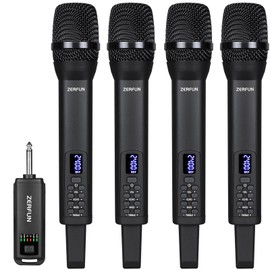 ZERFUN 4 Rechargeable Wireless Microphones, Pro Handheld Cordless Mics System with Echo Treble BASS VOL Control for Karaoke Singing Church Party, 1/4'' Output, Black