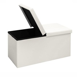 B FSOBEIIALEO Storage Ottoman with Filpping Lids, Ottoman Storage Bench Footrest Seat, Storage Chest Faux Leather 30"x15"x15" (White)
