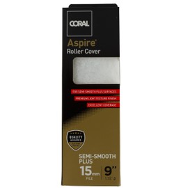 Coral 41884 Aspire 9 inch 1.75" Dia Paint Roller Cover Professional 15MM Long Pile Sleeve Premium Microfibre for Semi-Smooth Plus Textured Surfaces with Trade Emulsion or Gloss Pure White