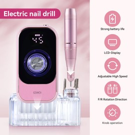 45000RPM Portable Nail Drill Electric File, Cordless Nail Drill with Bits & Base , Professional Rechargeable Nail E File Machine for Acrylic Nails Remove Nail Gel Polish Manicure for Salon Home