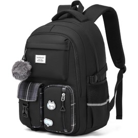 VANKANY School Backpack for Teen Girls, Big Student Laptop Backpack Aesthetic Bookbags for College Women Elementary Middle High School Travel Mochilas Escolares, Black