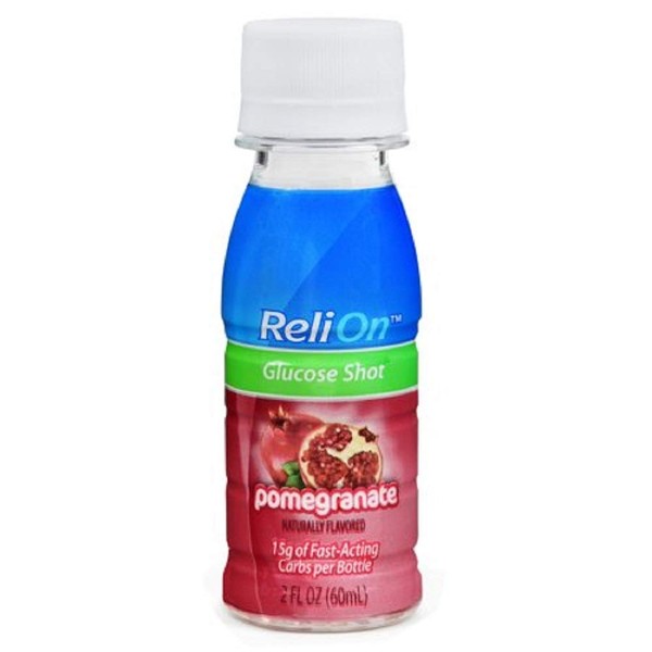 ReliOn Glucose Shot Pomegranate Flavor - 2 Ounce - 15g of Fast Acting Carbs Per Bottle