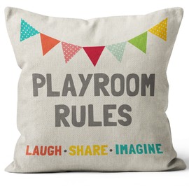 M-Qizi Play Room Pillow Covers - Play Room Decor, 18 X 18 Inch Decorative Pillow Covers for Playroom Couch, Boy Nursery Decor, Pillows for Kids, Preschool Decor, Playroom Rules