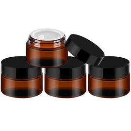 TUZAZO TUZAZO 1 OZ Amber Glass Jars with Lids, 4 Pack Small Round Glass Jars with Inner Liners Empty Cosmetic Containers for Creams, Lotions, Body Butters, Powders