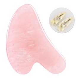 Hand Made Jade Guasha Board Jade Gua Sha Scraping Massage Tool for Spa Acupuncture Therapy Trigger Point Treatment with 2 Pieces Artificial Pearls Hair Clip Set Pink