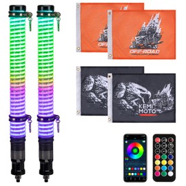 KEMIMOTO 2pc 2ft COB Fat Whip Lights for Side by Side, Turning Signal Function Compatible with Polaris RZR Can-Am Maverick X3, LED Whip Lights for UTV ATV Buggy Boat Offroad