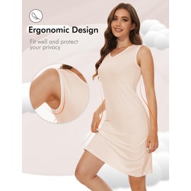 MANCYFIT Women's Full Slip V Neckline Slip Dress Wide Straps Tank Top Slip for Women Under Dress Nude Medium