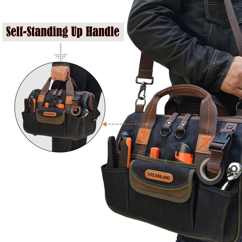 WELKINLAND 30-Pockets Canvas tool bag, 14-Inch Heavy Duty tool bag,