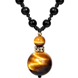 Jewever Crystals and Healing stones Long Necklaces for Women Men Birthstone Beaded Crystal Beads Necklace 18mm Meditation Balance Chakra Necklaces (Yellow Tiger Eye)