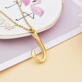 Sheng Jewelry Fishing Hook Keepsake Jewelry 316L Stainless Steel Fish Hook Cremation Urn Necklace Pendant Ashes Urn Holder Memorial Jewelry Unisex (Gold), S002-F-G