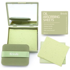 Erinde 300 Hojas Papel Absorbente Facial, Para Piel Grasa Absorbente de Grasa Facial, Película Natural para El Control de La grasa, Absorbe El Exceso,Con Espejo Y Esponja