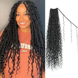 Boho Faux Locs Crochet Hair 24 Inch Goddess Locs 8 Packs Boho Soft Locs Crochet Hair with Curly Ends Pre-looped Long Bohemian River Locs Crochet Hair for Black Women(24Inch, 1B)