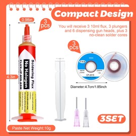 Blulu 6 Pcs 10ml 8341 No Clean Solder Flux Paste and Wicks Tacky Soldering Flux with Plunger and Dispensing Tip 1.5 Meter Length Solder Wick Braid for Electronics