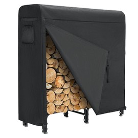 HYPATA 4 FT Firewood Rack Outdoor with Cover, Wood Racks Outdoor for Firewood, Outdoor Firewood Rack w/600d Fabric Waterproof Cover, 350 LBS Weight Capacity (Black)