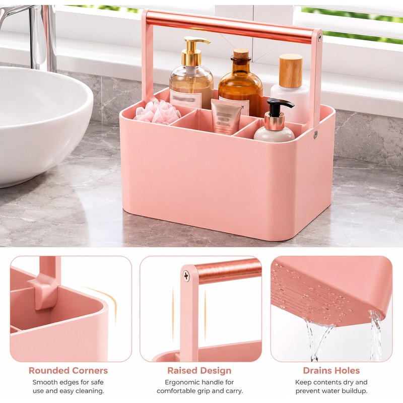 Portable Shower Caddy for Bathroom Storage – Adjustable Dividers &