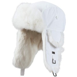 frr B-52 Aviator Hat with Natural White Rabbit Fur (S/M, White)