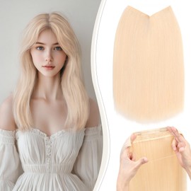 Benehair Invisible Wire Hair Extensions 20 Inch Transparent Wire Adjustable Size Clip in Hair Extension Long Wavy Secret Synthetic Hair Piece for Women(Light Blonde, 130g)