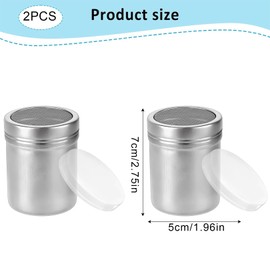 Pack of 2 Powdered Sugar Shakers, Flour Shakers, Stainless Steel Dusting Sugar Shaker, Cocoa Shaker for Cappuccino, Portable Cinnamon Shaker, with Powdered Sugar Mill Lid, for Sugar, Salt, Coffee,