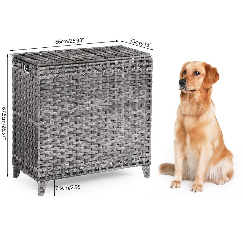 Laundry Hamper with 3 Removable Liner Bags; 132L Handwoven Rattan